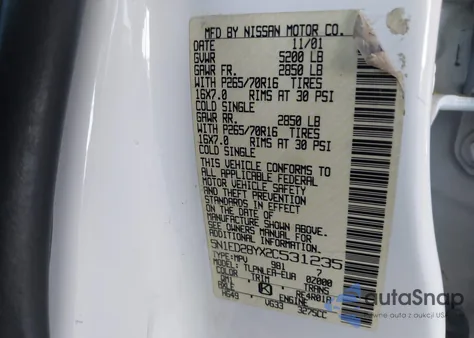 2002 Nissan Xterra Xe из США, поврежденный, VIN 5N1ED28YX2C531235